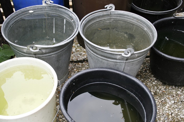 A utilização de baldes para coleta de água da chuva pode ser uma solução para quem não possui sistemas de captação
