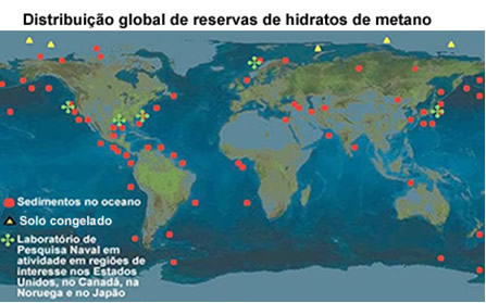 Distribuição global de reservas de hidratos de metano