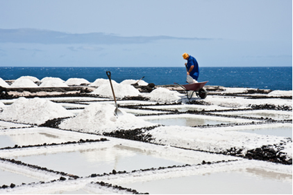 Trabalhador em extração de sal em La Palma