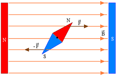 Forças magnéticas atuando nos polos de um ímã