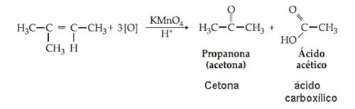 Oxidação energética de um alceno (2-metilbut-2-eno).