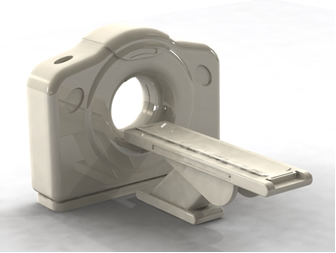 Imagem em 3D de um equipamento usado em tomografia por emissão de pósitrons (PET)